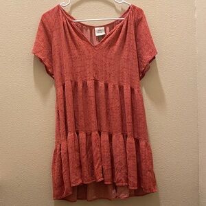 Knox Rose  Tiered V-Neck Short-Sleeve dress red size large